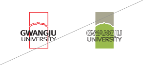 위아래 모두 빨간색 라인으로 구성된 광주대 로고배경과 GWANGJU UNIVERSITY가 검은색 라인으로 구성된 로고 이미지이며 이와 같은 로고는 사용을 금지한다는 의미로 대각선이 그어져 있다.